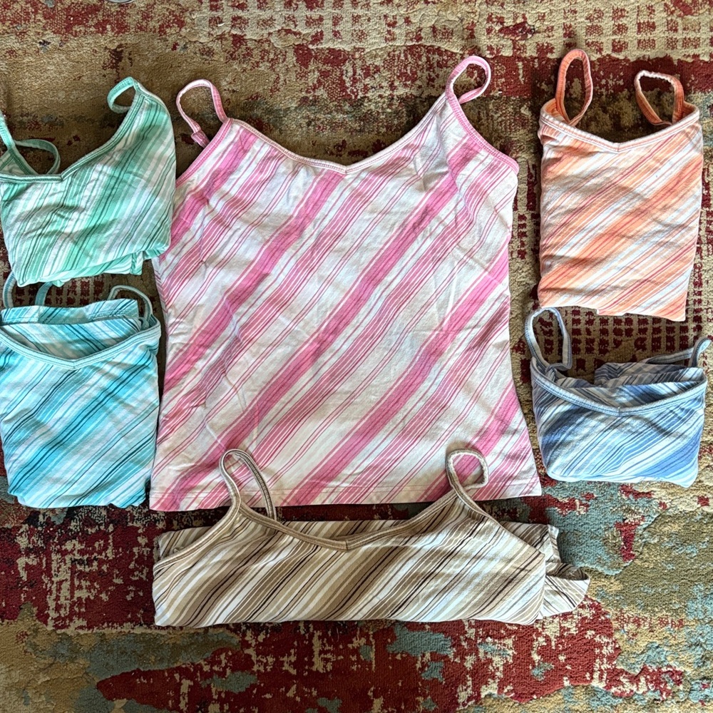 Striped Women's Chemise Set - Pink, Blue, Green, Tan